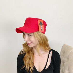 Red Newsboy Flat Cap Military Hat NWT